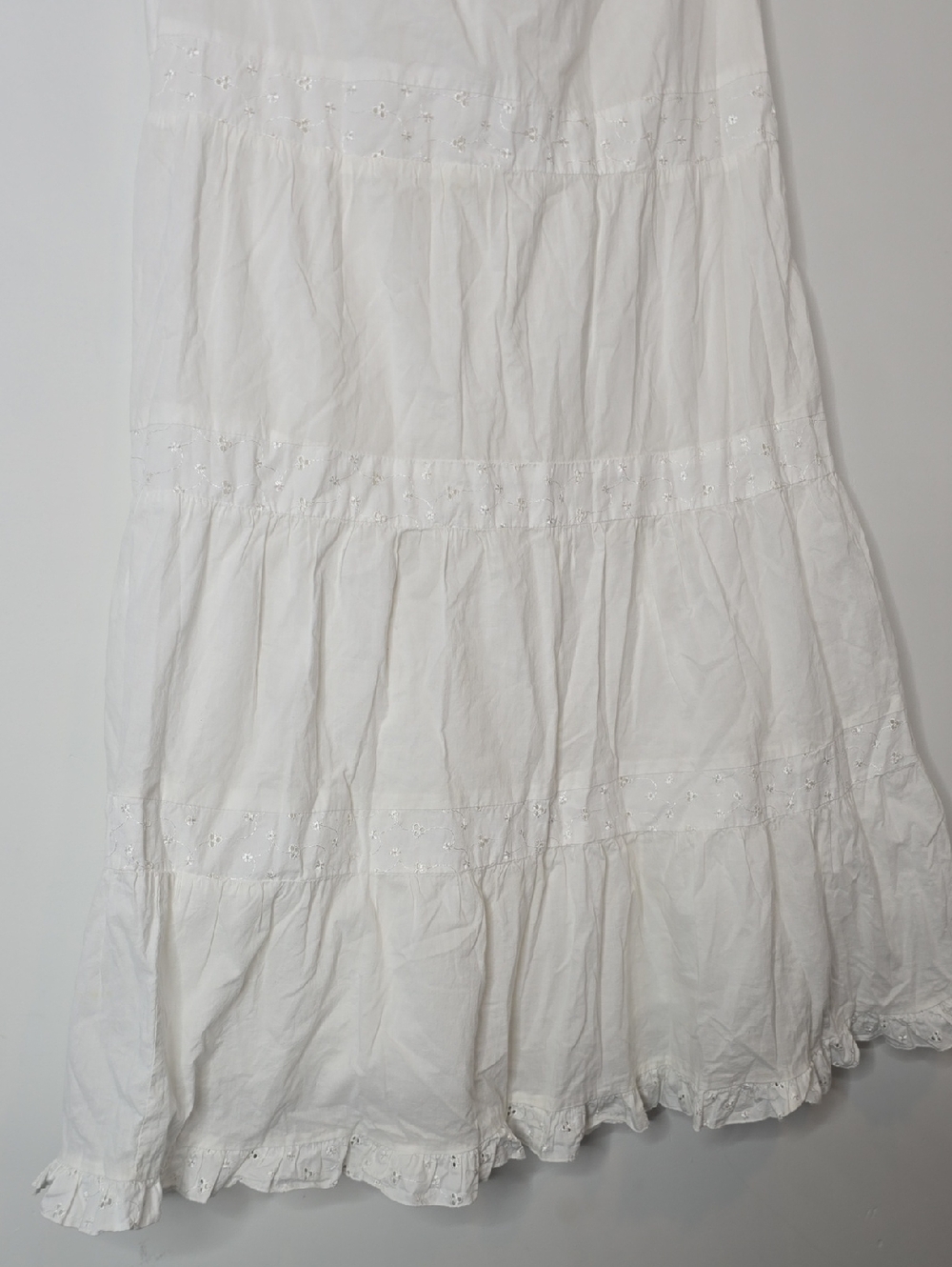 Vintage Bohemian White Tiered Eyelet Maxi Skirt - Picture 3 of 6
